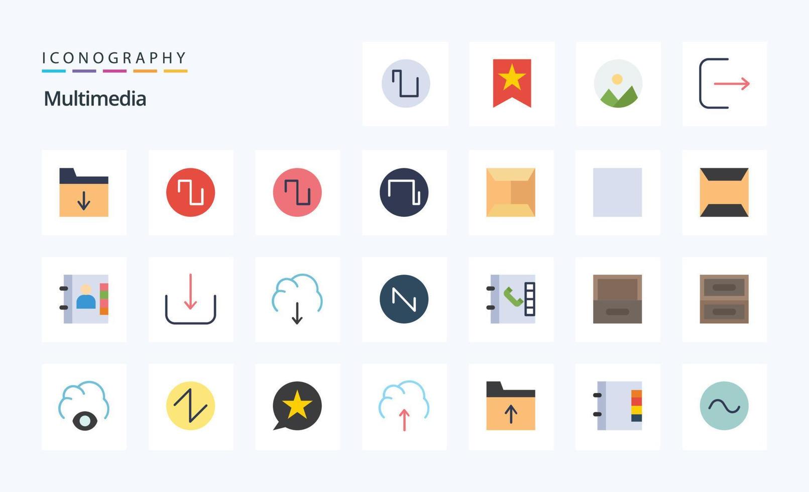 paquete de iconos de 25 colores planos multimedia vector