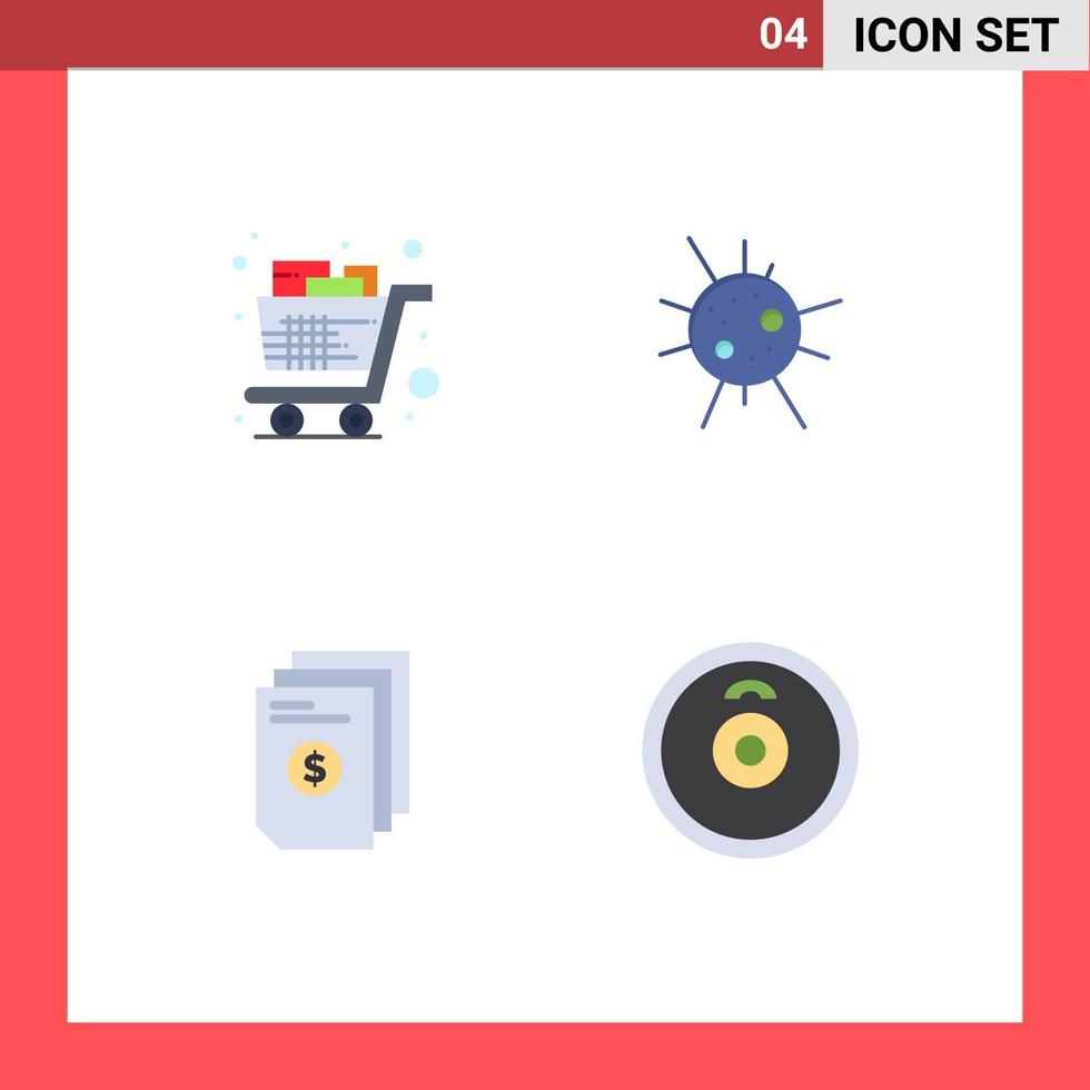 4 paquete de iconos planos de interfaz de usuario de signos y símbolos modernos de elementos de diseño de vector editables de factura de enfermedad de compra de archivo de carro