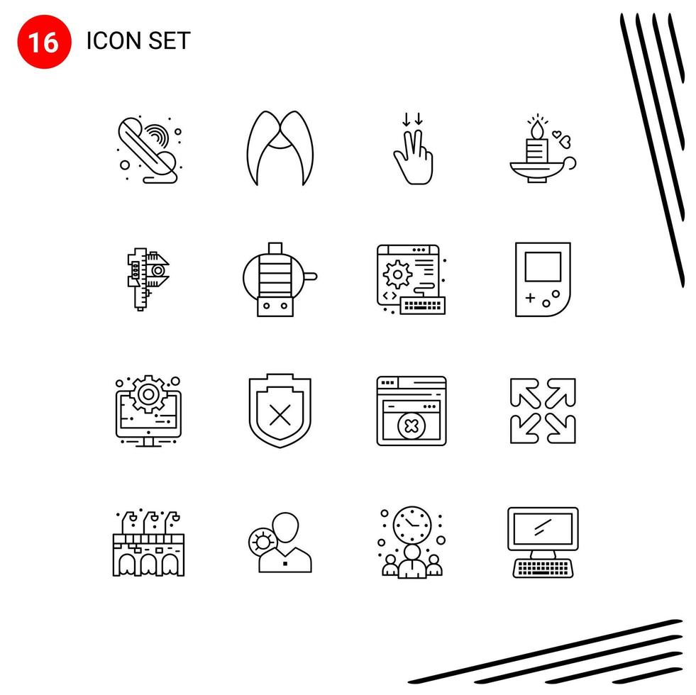 Set of 16 Vector Outlines on Grid for accuracy wedding men heart candle Editable Vector Design Elements