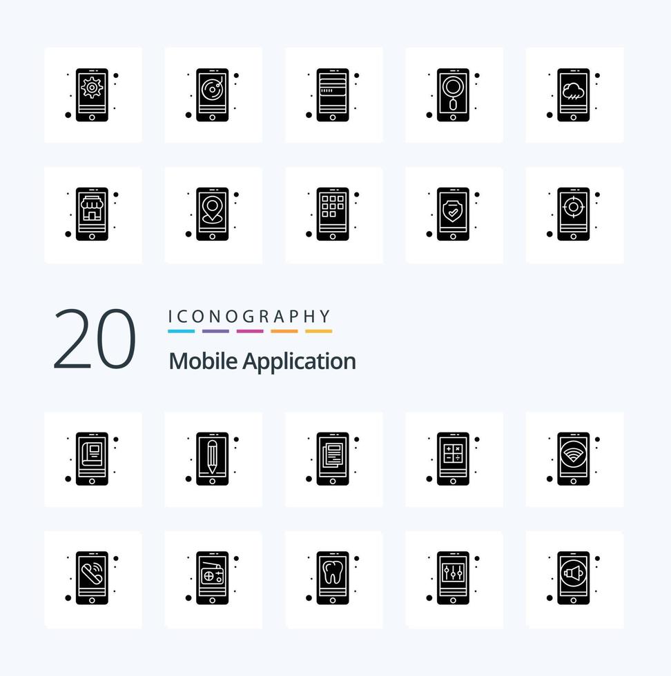 20 Mobile Application Solid Glyph icon Pack like mobile interaction application culculater app vector