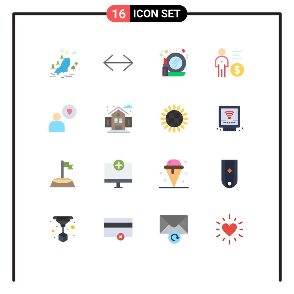 grupo de símbolos de iconos universales de 16 colores planos modernos de gestión correcta de la mente de la persona conforman un paquete editable de elementos de diseño de vectores creativos
