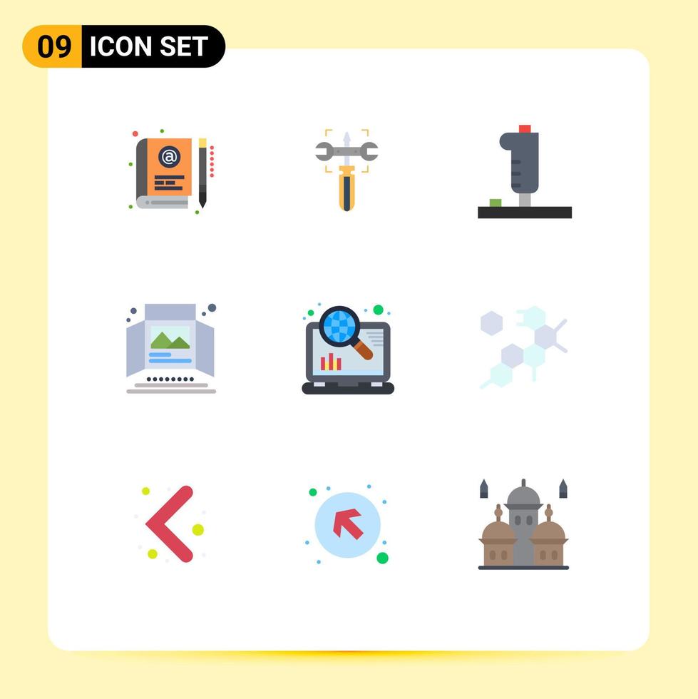 Group of 9 Flat Colors Signs and Symbols for print ad advertisement wrench ad game Editable Vector Design Elements