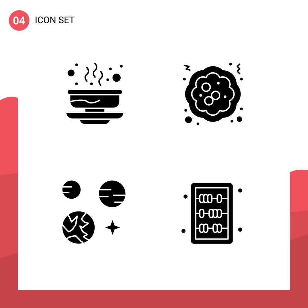 símbolos de iconos universales grupo de 4 glifos sólidos modernos de cuenco planeta comida ciencia de navidad elementos de diseño de vectores editables