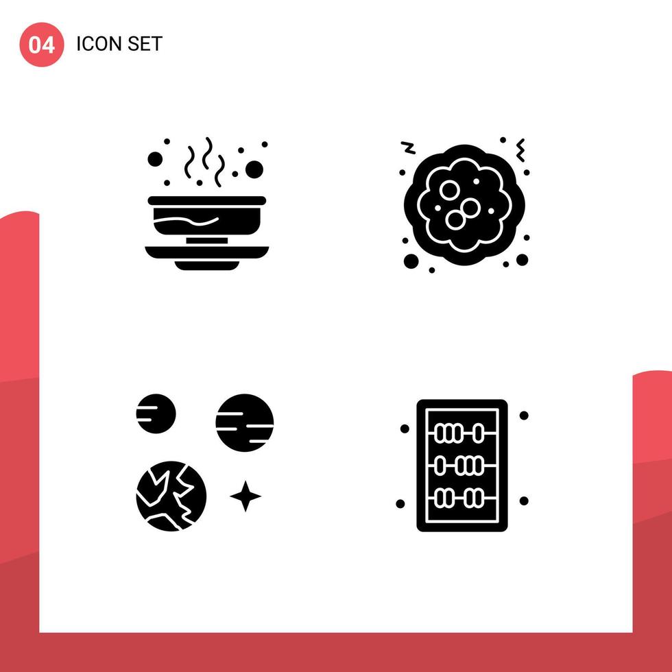 Universal Icon Symbols Group of 4 Modern Solid Glyphs of bowl planet food christmas science Editable Vector Design Elements