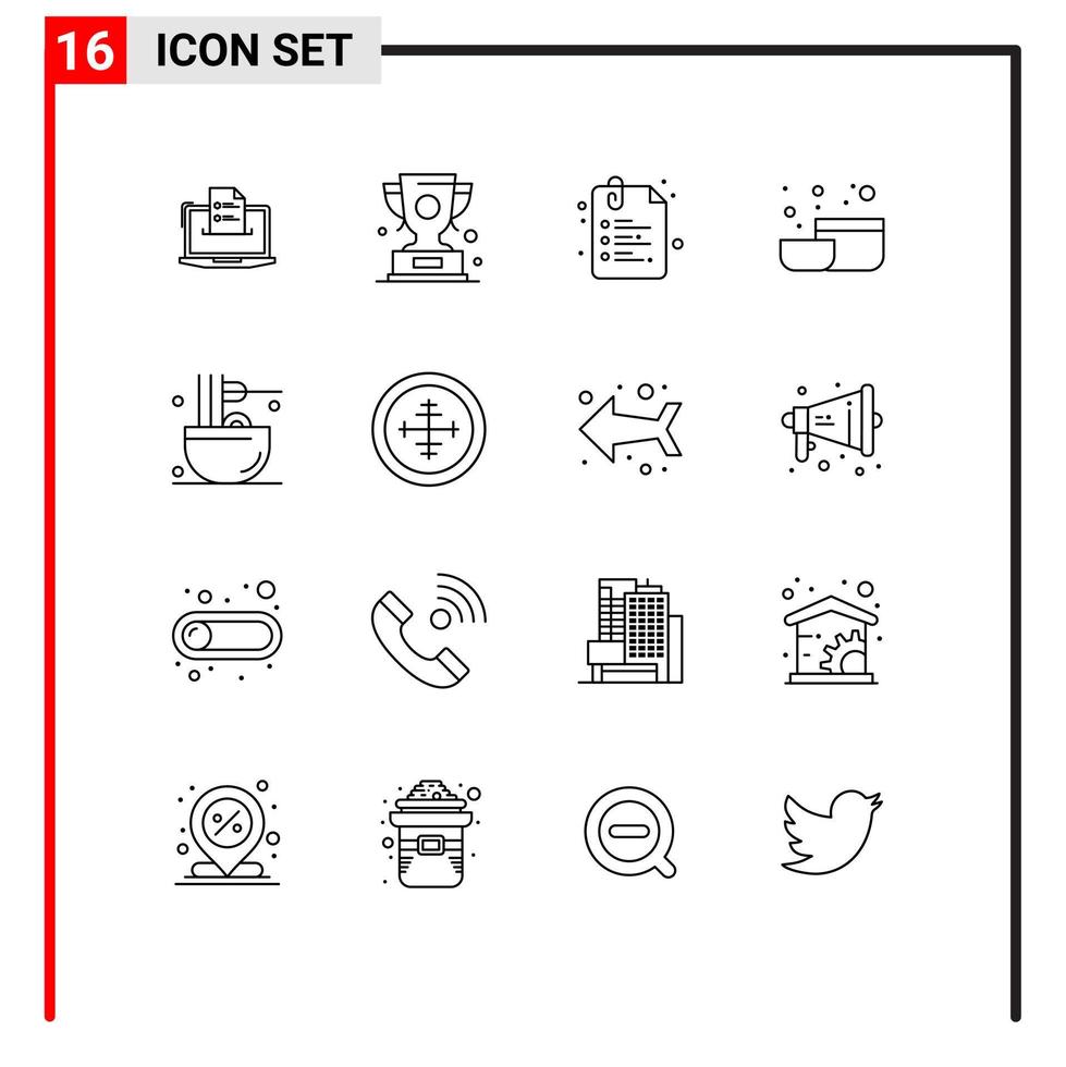 conjunto de 16 iconos modernos de la interfaz de usuario signos de símbolos para la cocina premios de regreso a la escuela papel escolar elementos de diseño vectorial editables vector