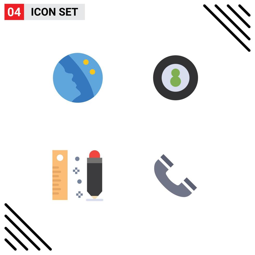 conjunto moderno de 4 iconos planos pictograma de dermatología dibujo cuidado de la piel bola lápiz elementos de diseño vectorial editables vector