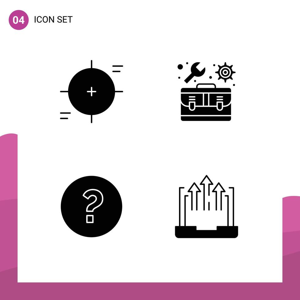 Pictogram Set of 4 Simple Solid Glyphs of crosshair circle scope repair question Editable Vector Design Elements
