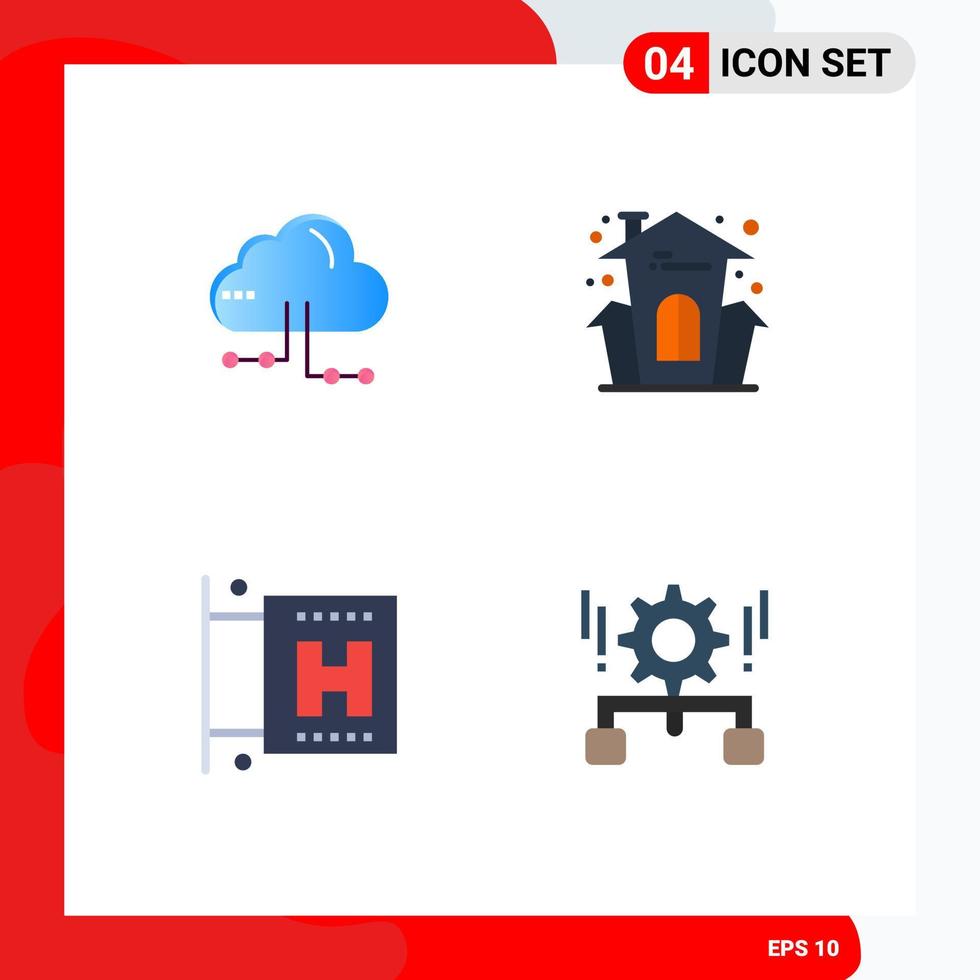 conjunto de iconos planos de interfaz móvil de 4 pictogramas de red de viajes en la nube configuración de halloween elementos de diseño vectorial editables vector