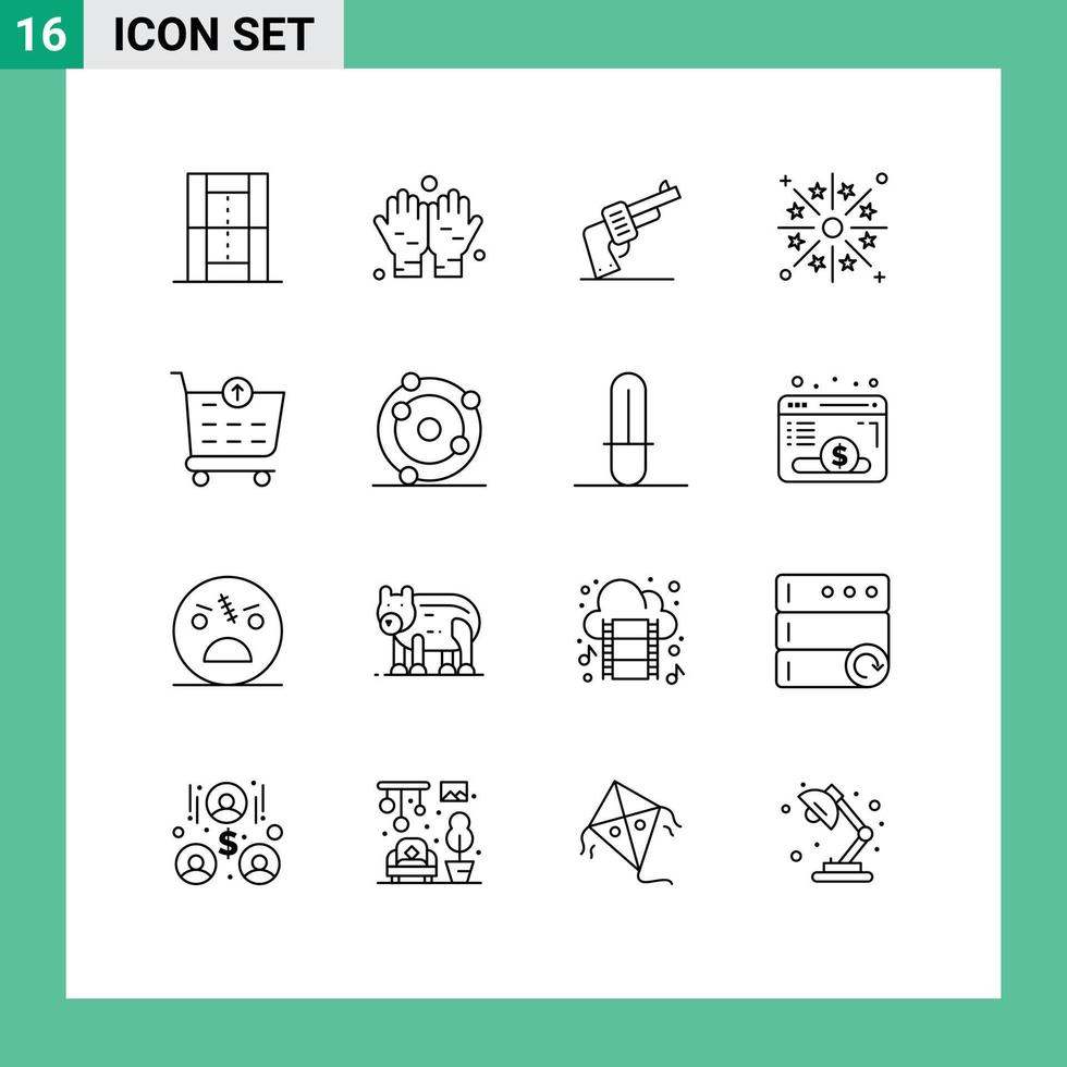 Group of 16 Modern Outlines Set for checkout holiday gun firework celebration Editable Vector Design Elements