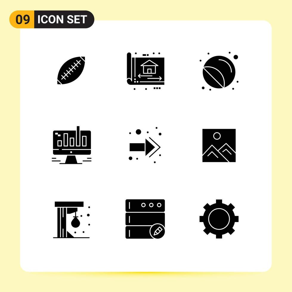 Set of 9 Modern UI Icons Symbols Signs for business printing architect printer labels Editable Vector Design Elements