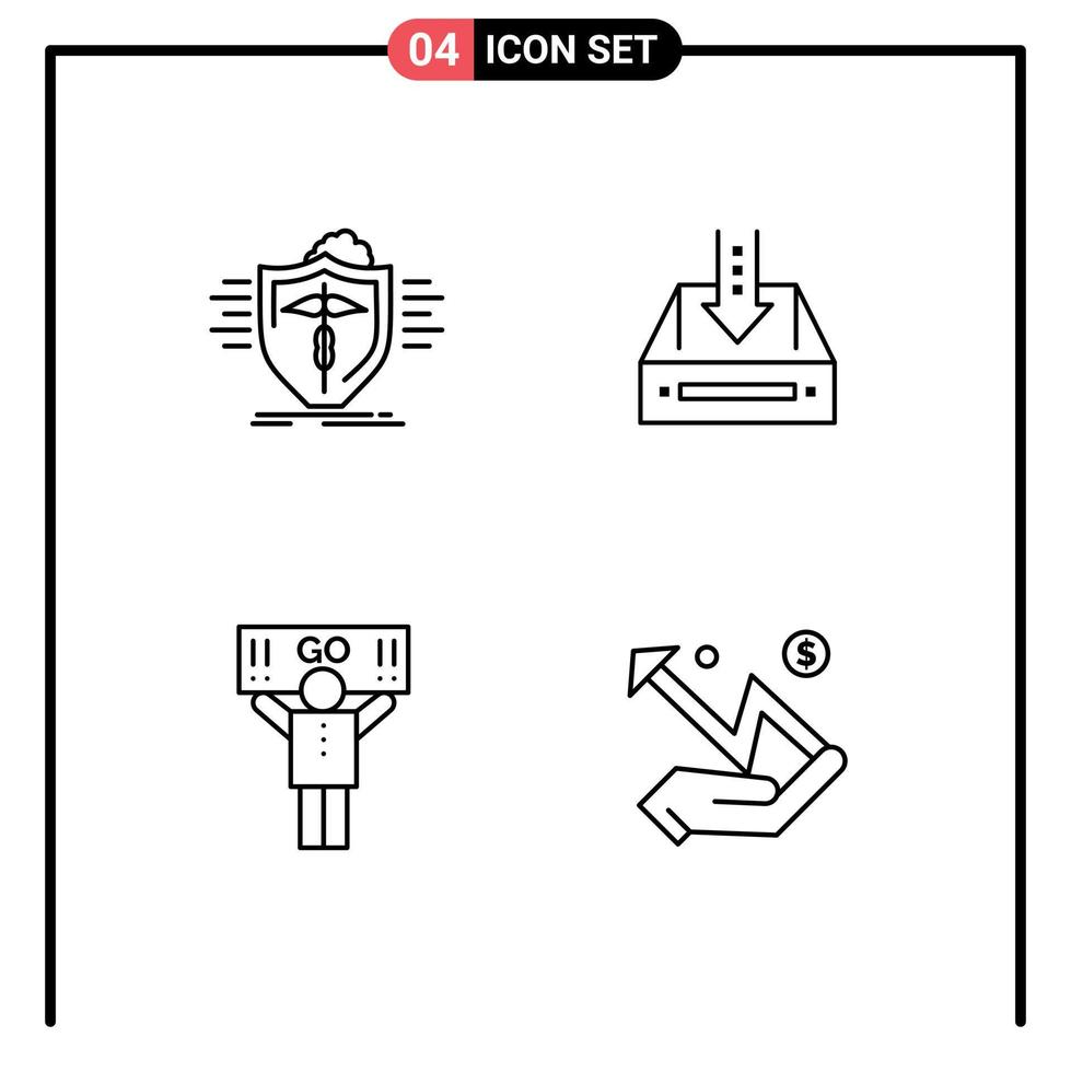 Set of 4 Modern UI Icons Symbols Signs for insurance empty protection box fan Editable Vector Design Elements