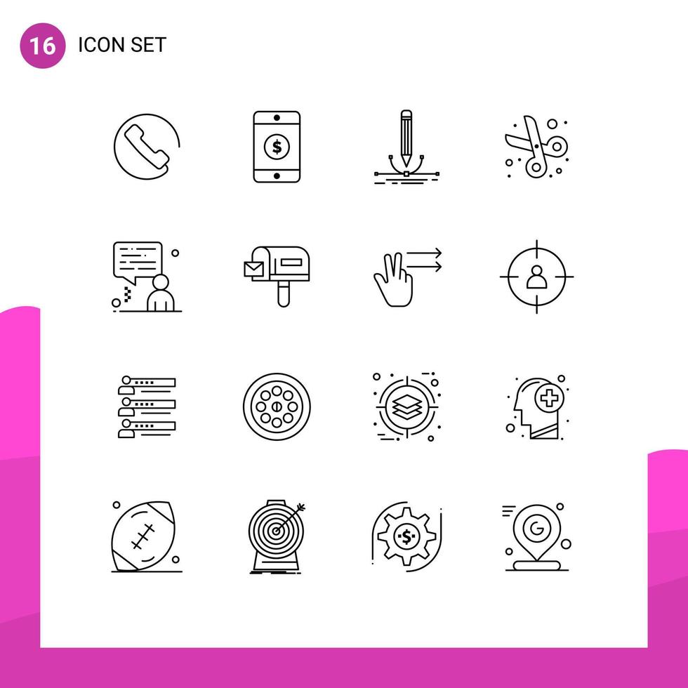 16 Outline concept for Websites Mobile and Apps business man pen scissor cut Editable Vector Design Elements