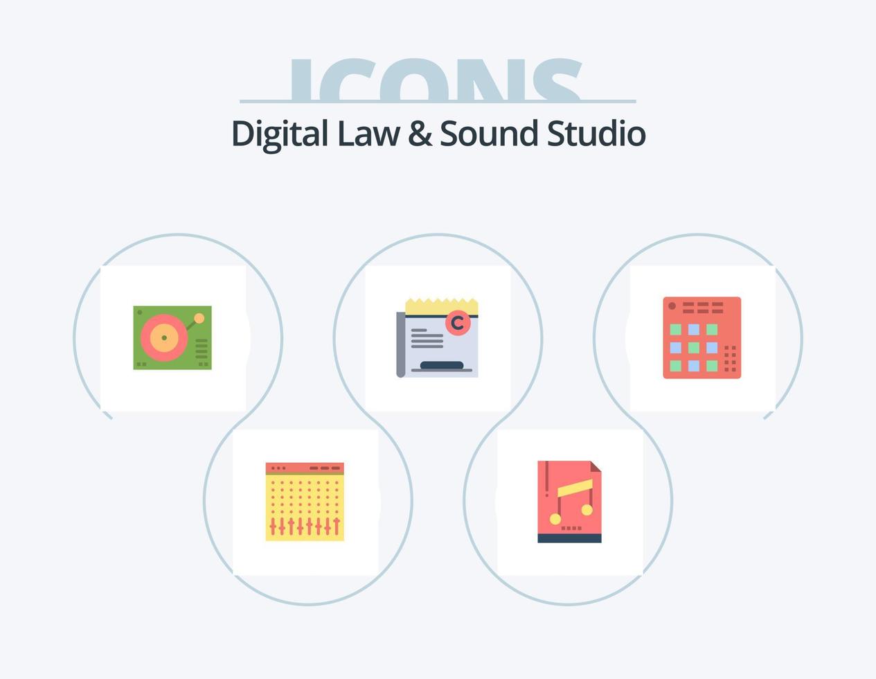Digital Law And Sound Studio Flat Icon Pack 5 Icon Design. right. copyright. mp sample. copy. player vector