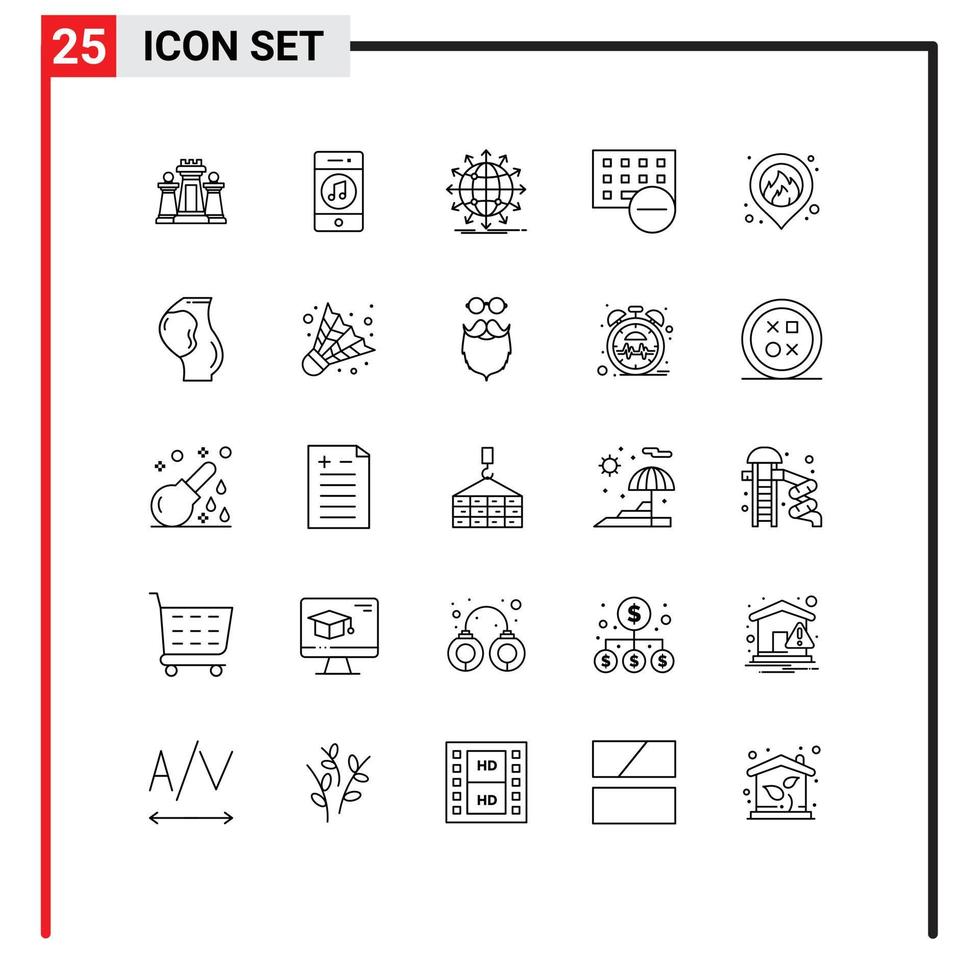 Line Pack of 25 Universal Symbols of gadget computers player worldwide arrow Editable Vector Design Elements