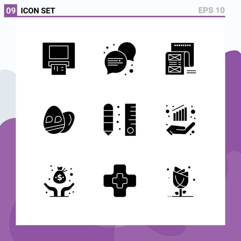 9 Thematic Vector Solid Glyphs and Editable Symbols of ruler draw email drafting easter Editable Vector Design Elements