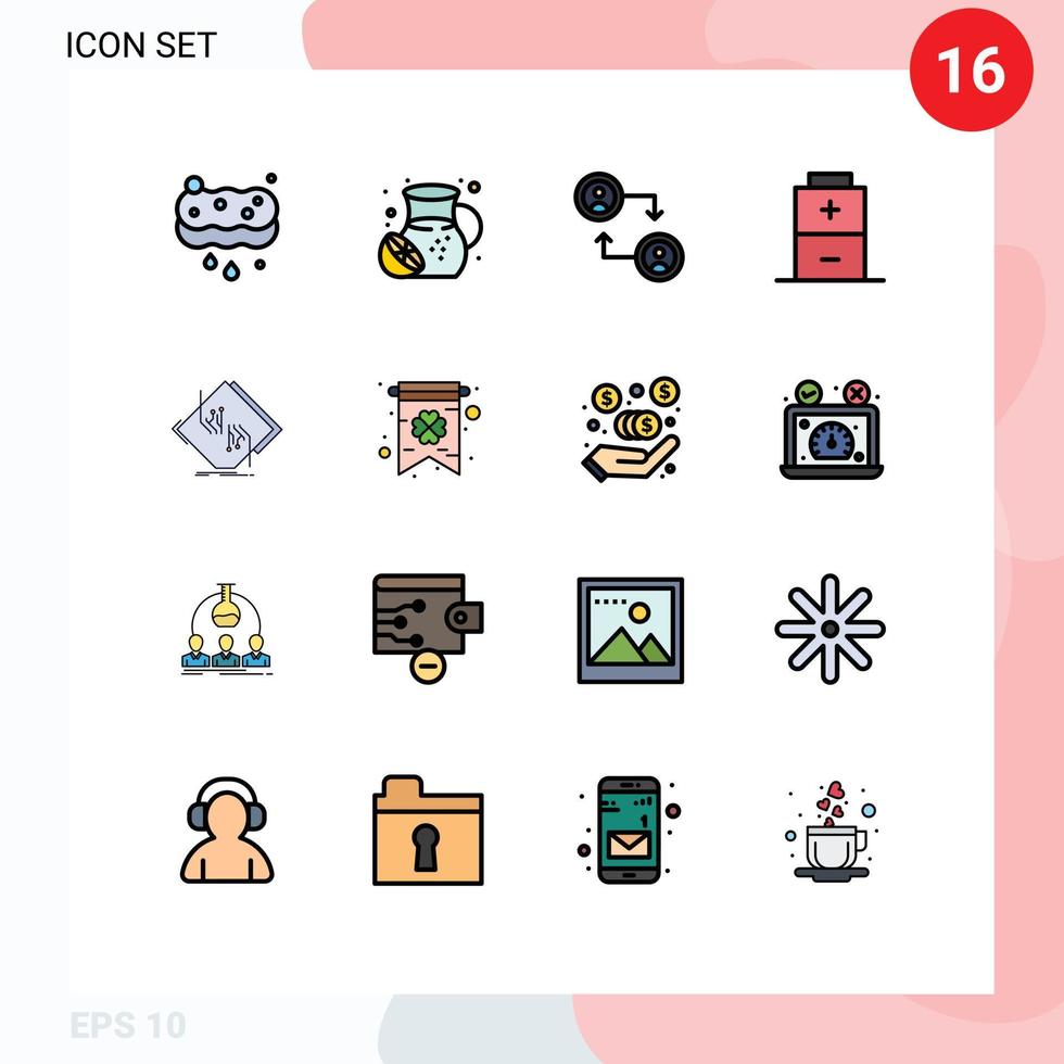 Universal Icon Symbols Group of 16 Modern Flat Color Filled Lines of network chip account board charging Editable Creative Vector Design Elements