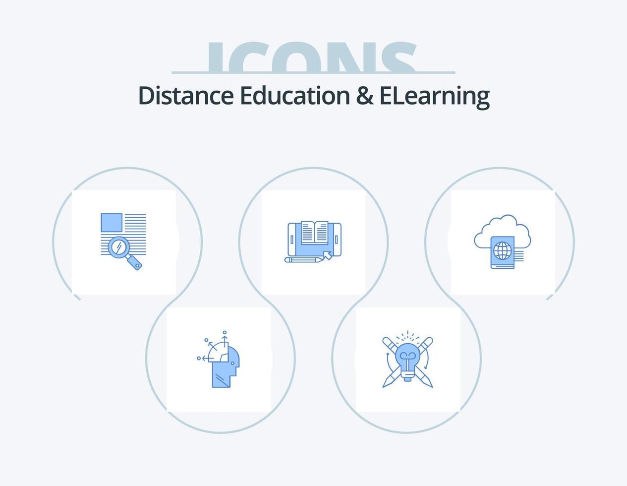 Distance Education And Elearning Blue Icon Pack 5 Icon Design. tranfer. smartphone. file. reading vector