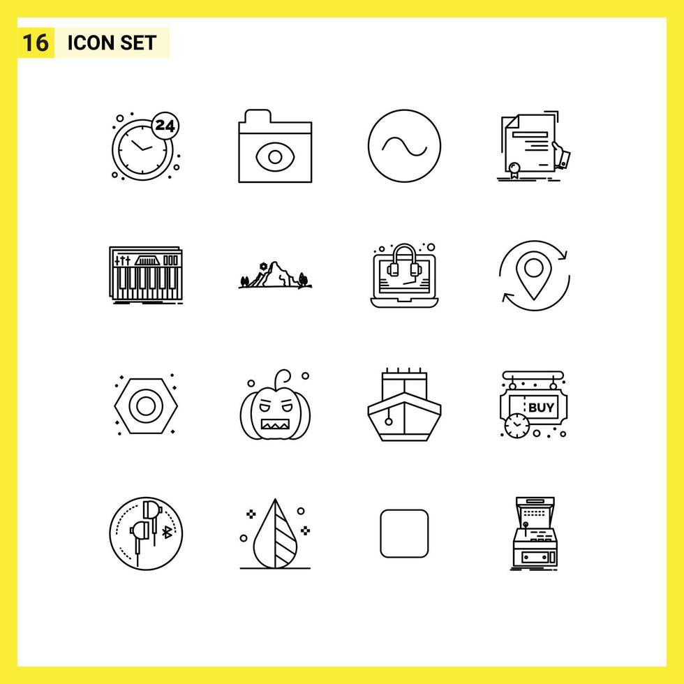 Mobile Interface Outline Set of 16 Pictograms of keys controller sound agreement education Editable Vector Design Elements