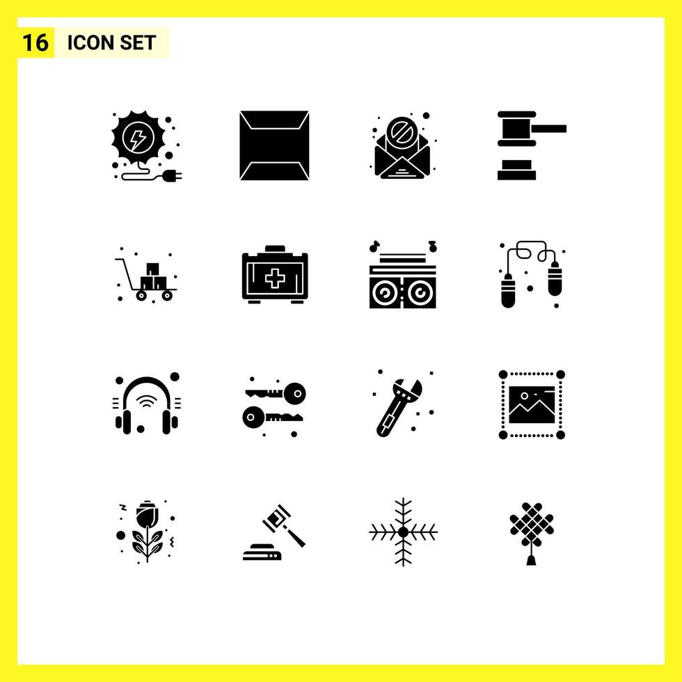 Editable Vector Line Pack of 16 Simple Solid Glyphs of shipping delivery virus cart tools Editable Vector Design Elements