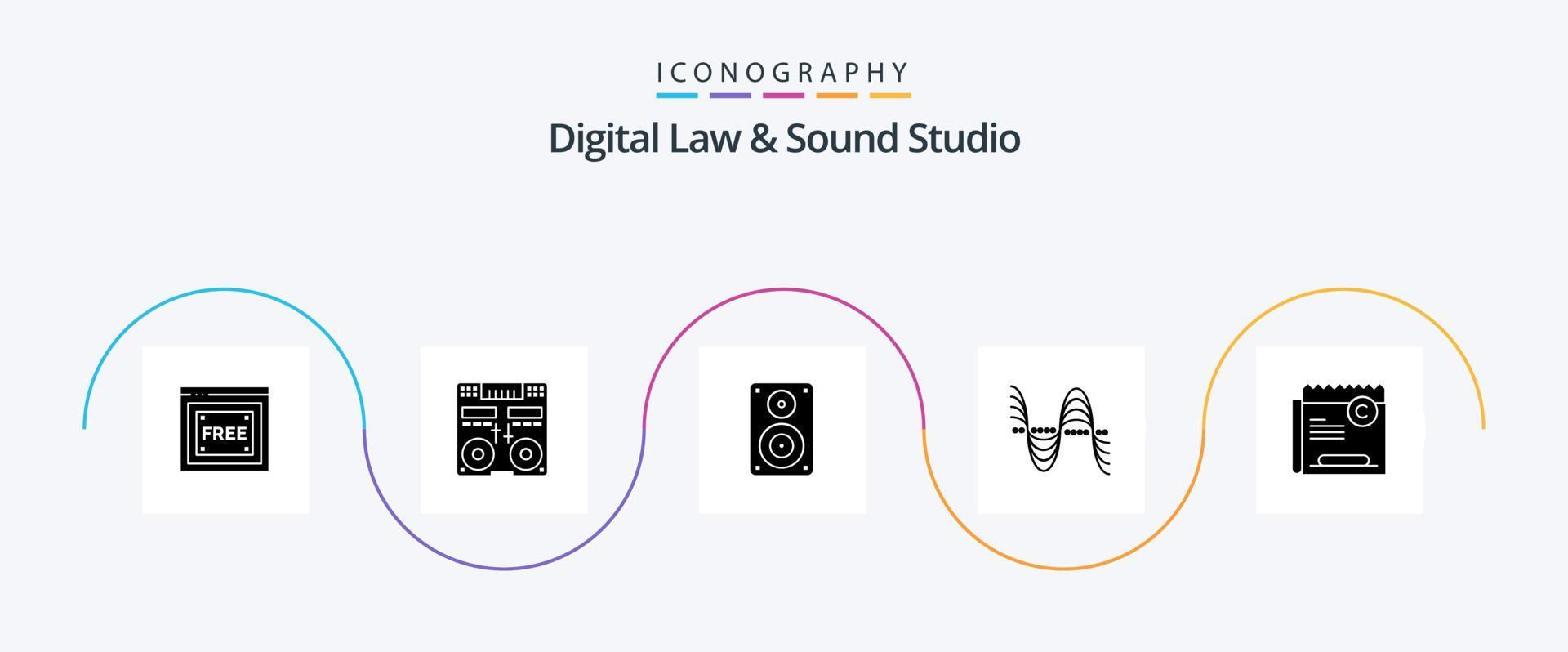 Digital Law And Sound Studio Glyph 5 Icon Pack Including pressure. hertz. music. frequency. monitor vector