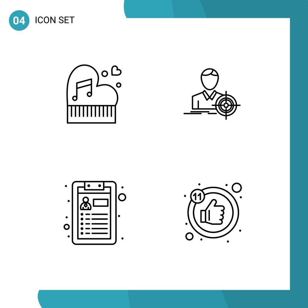 Mobile Interface Line Set of 4 Pictograms of classic target passion wedding cv Editable Vector Design Elements