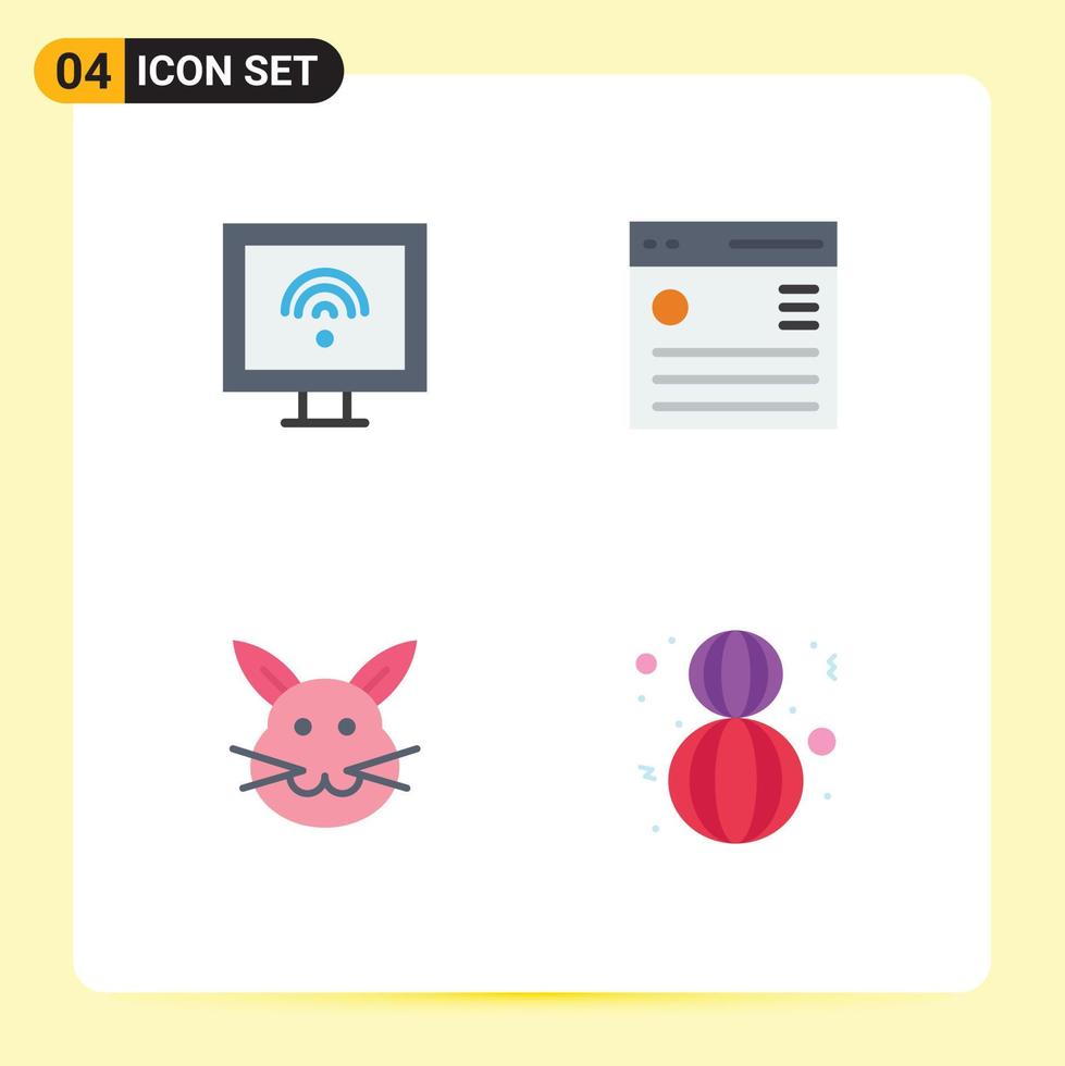 Pictogram Set of 4 Simple Flat Icons of entertainment bunny tv interface easter Editable Vector Design Elements
