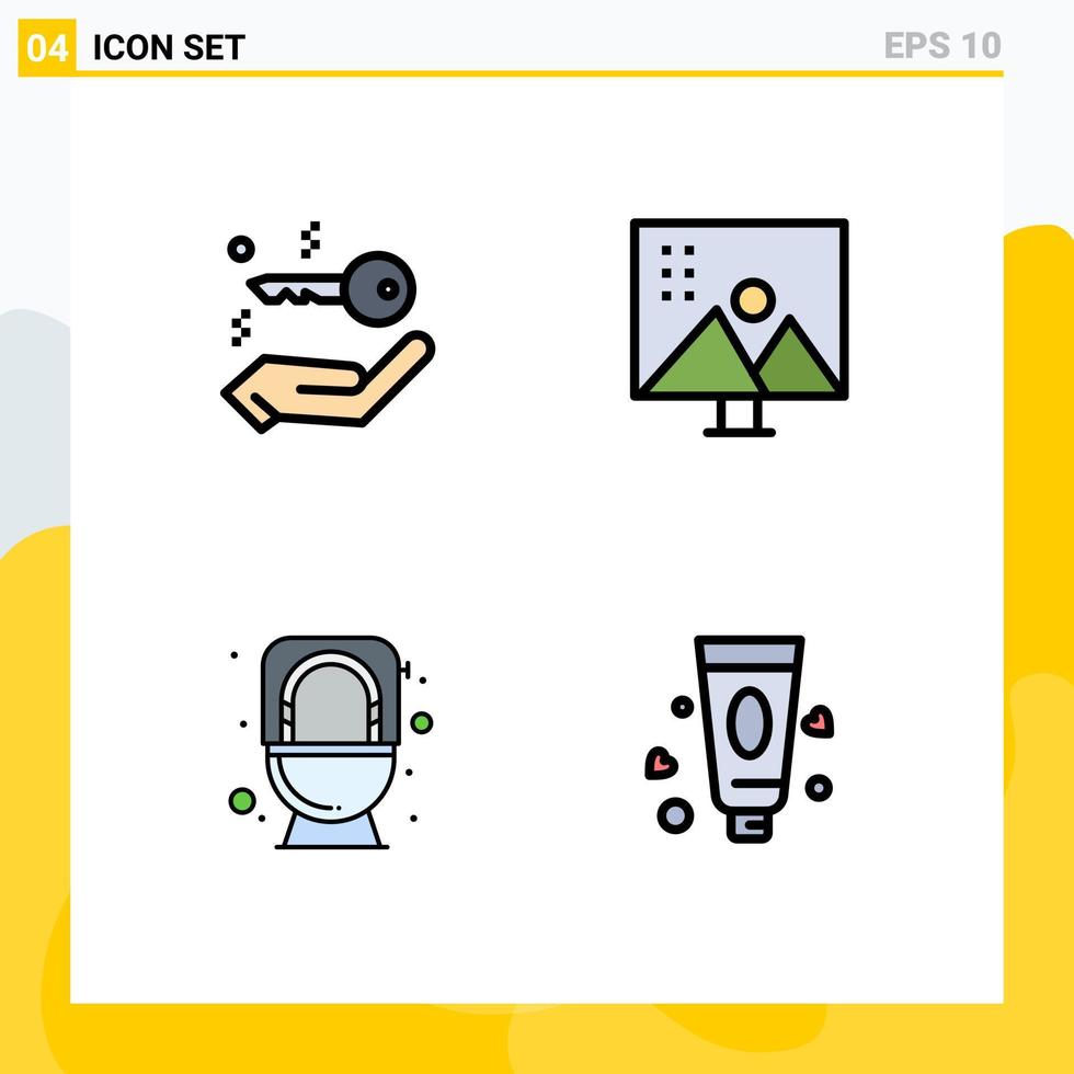 4 User Interface Filledline Flat Color Pack of modern Signs and Symbols of house commode altering image photo editing toilet Editable Vector Design Elements
