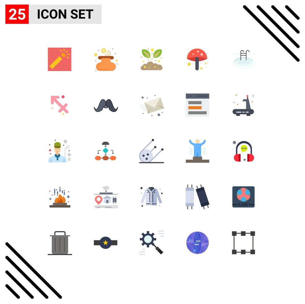 Universal Icon Symbols Group of 25 Modern Flat Colors of serves pool growing swimming mushroom Editable Vector Design Elements