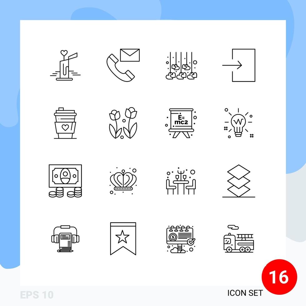 Mobile Interface Outline Set of 16 Pictograms of drink input info enter wedding Editable Vector Design Elements