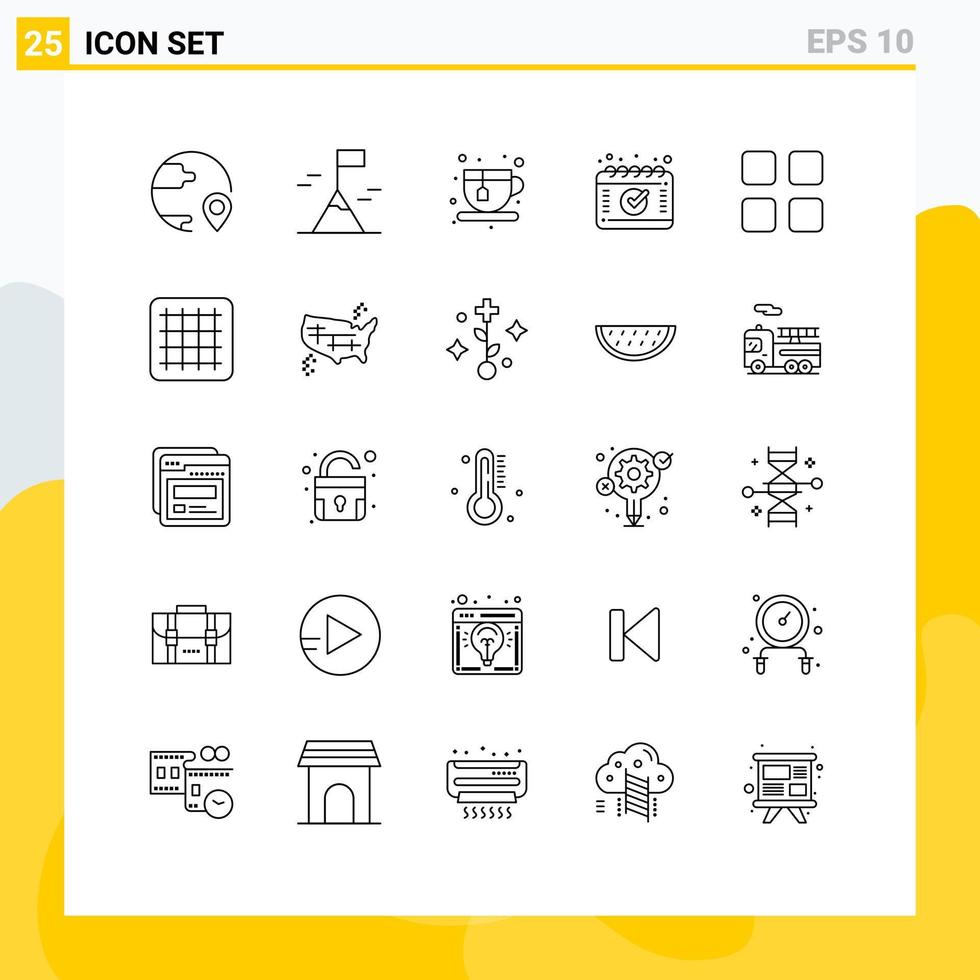 25 Universal Line Signs Symbols of math calculator diet calc calendar Editable Vector Design Elements
