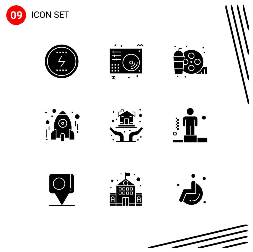 9 Thematic Vector Solid Glyphs and Editable Symbols of school learn player education hobbies Editable Vector Design Elements