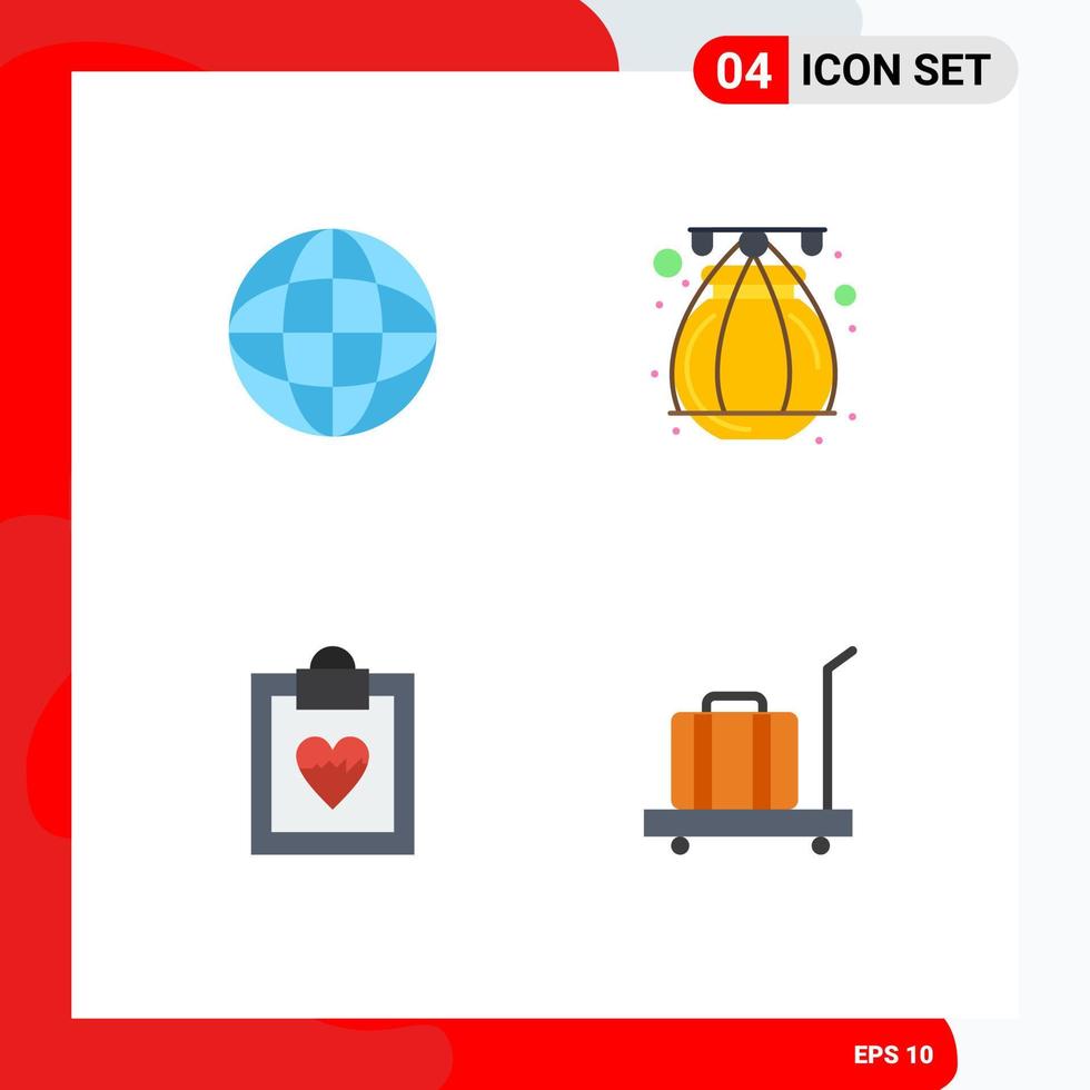 grupo de 4 iconos planos signos y símbolos para educación equipaje india cardiograma escala elementos de diseño vectorial editables vector