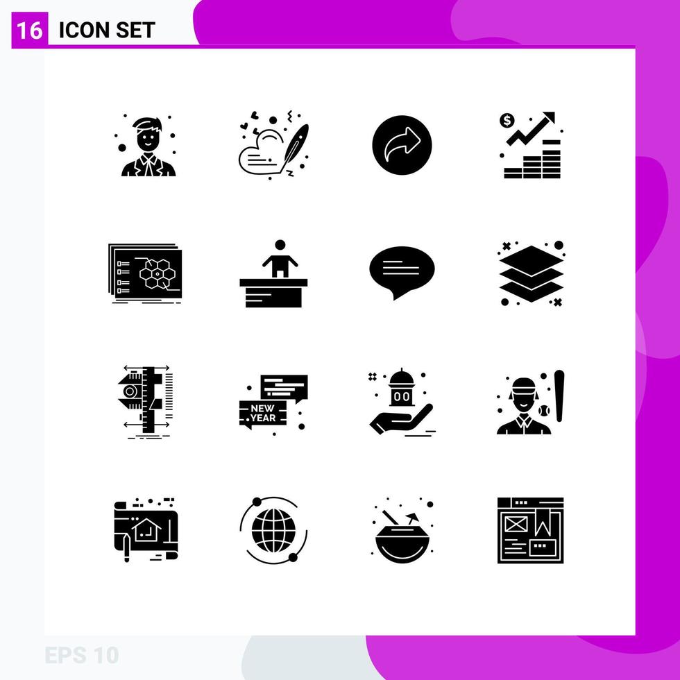 16 Thematic Vector Solid Glyphs and Editable Symbols of game management basic growth business Editable Vector Design Elements