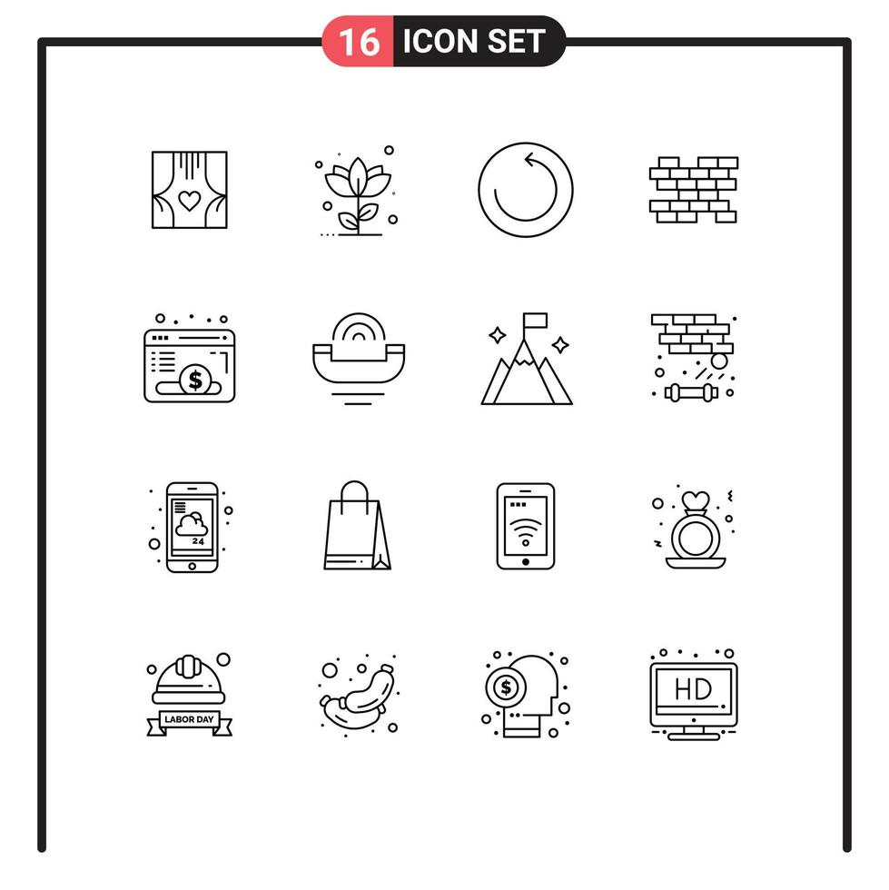 16 Creative Icons Modern Signs and Symbols of webpage wall nature bricks time machine Editable Vector Design Elements