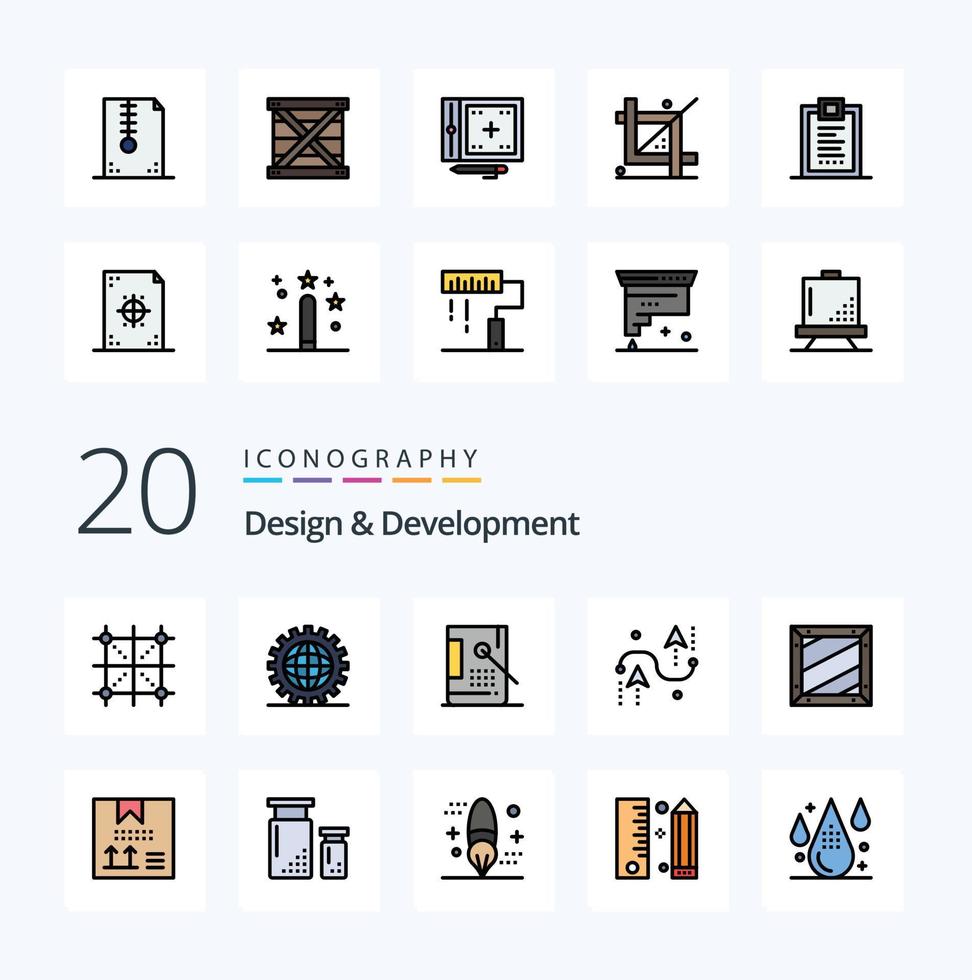 20 Design  Development Line Filled Color icon Pack like design coding global paint design vector