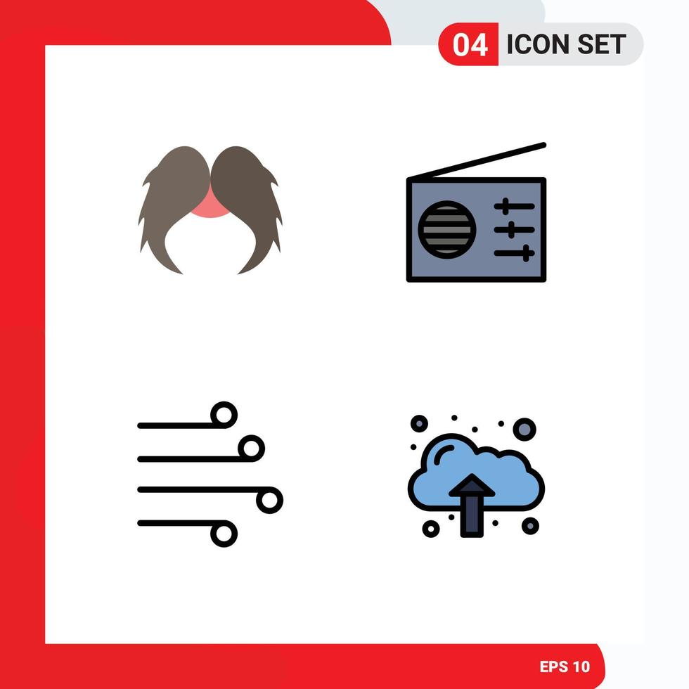 Set of 4 Modern UI Icons Symbols Signs for moustache blow male radio weather Editable Vector Design Elements