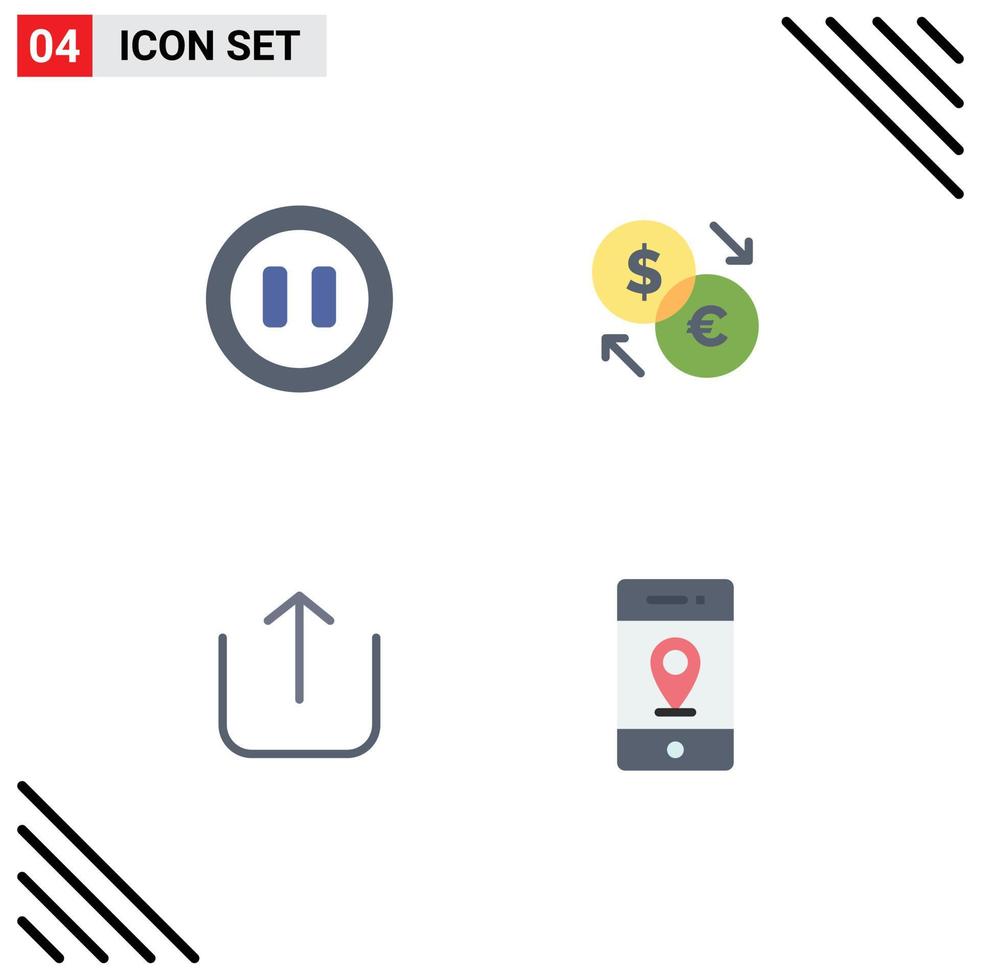 Group of 4 Flat Icons Signs and Symbols for controls up converter dollar location Editable Vector Design Elements