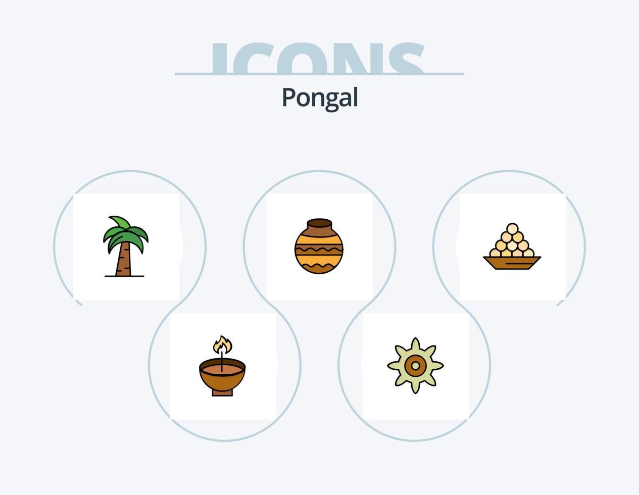 Pongal Line Filled Icon Pack 5 Icon Design. sweet. indian. lamp. dessert. bowl vector
