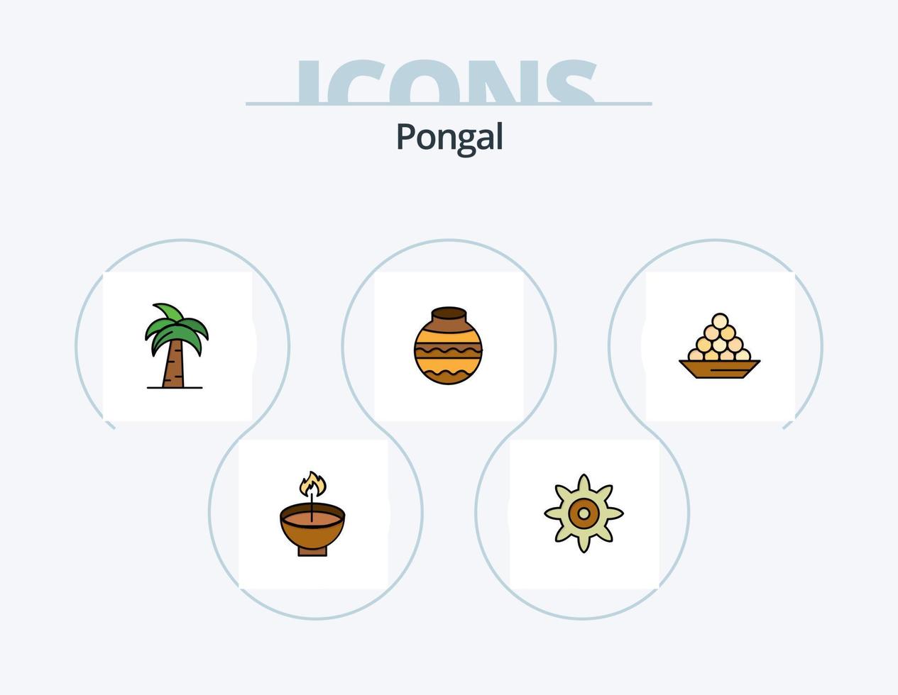 paquete de iconos llenos de línea pongal 5 diseño de iconos. dulce. indio. lámpara. postre. cuenco vector