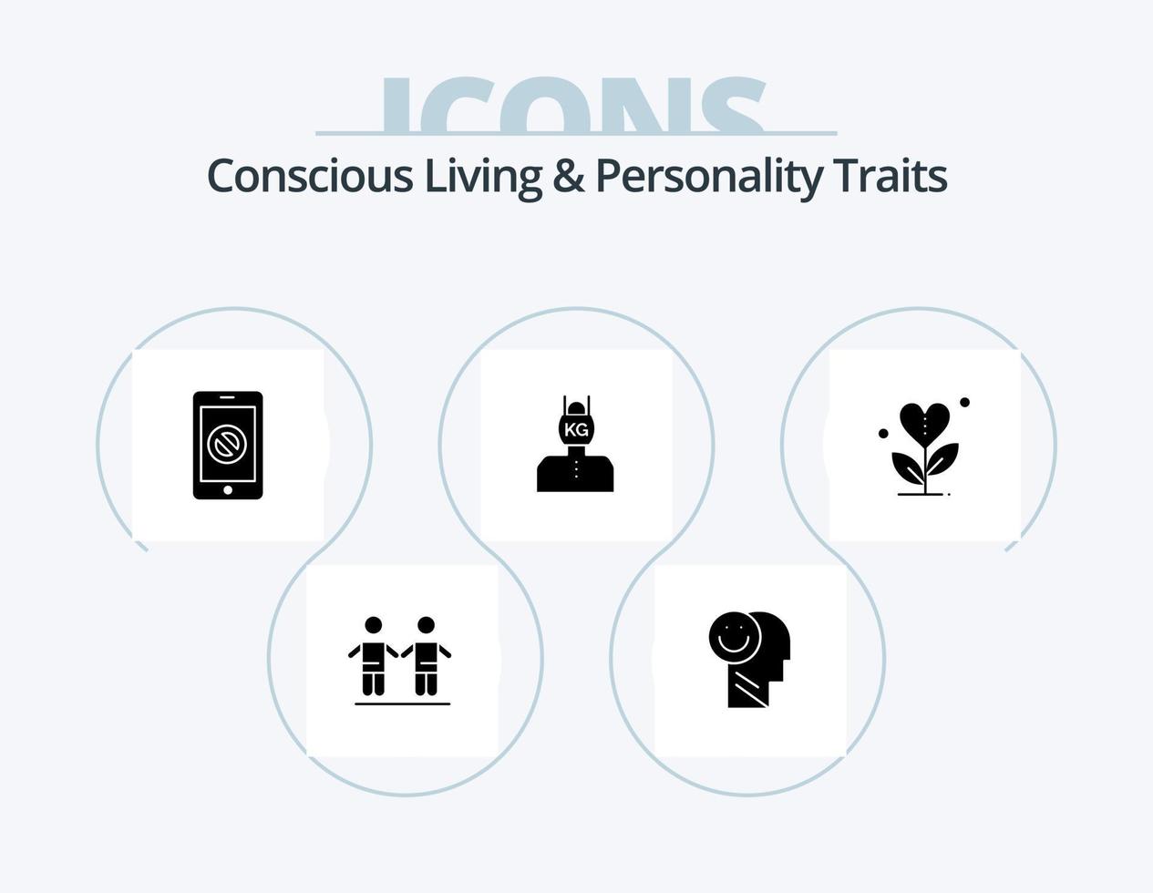 Concious Living And Personality Traits Glyph Icon Pack 5 Icon Design. stress. life. optimism. head. no vector