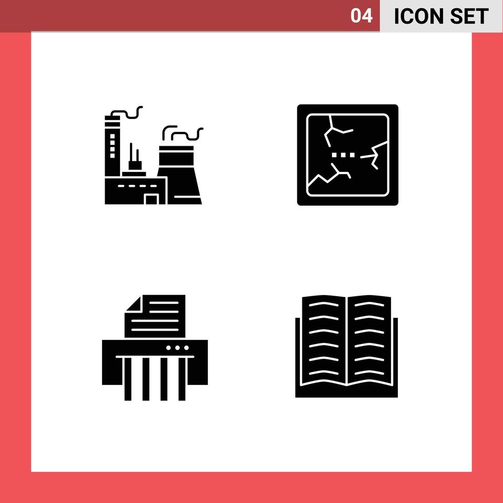 4 Creative Icons Modern Signs and Symbols of building shredder industry mirror book Editable Vector Design Elements