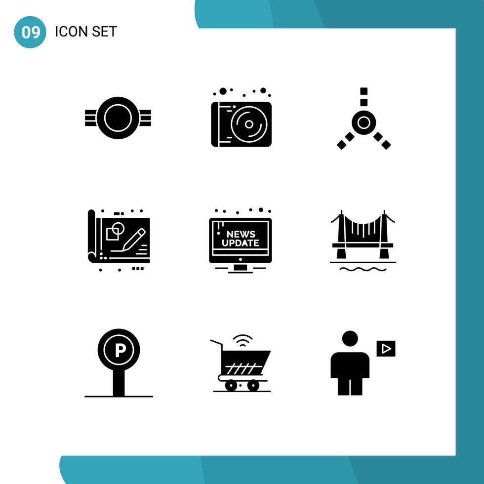 Modern Set of 9 Solid Glyphs Pictograph of information idea technology drawing business Editable Vector Design Elements