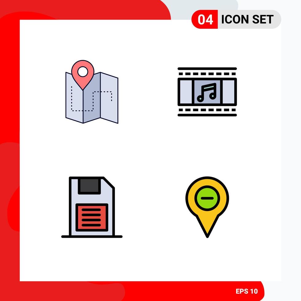 Modern Set of 4 Filledline Flat Colors and symbols such as map memory card track film mobile chip Editable Vector Design Elements