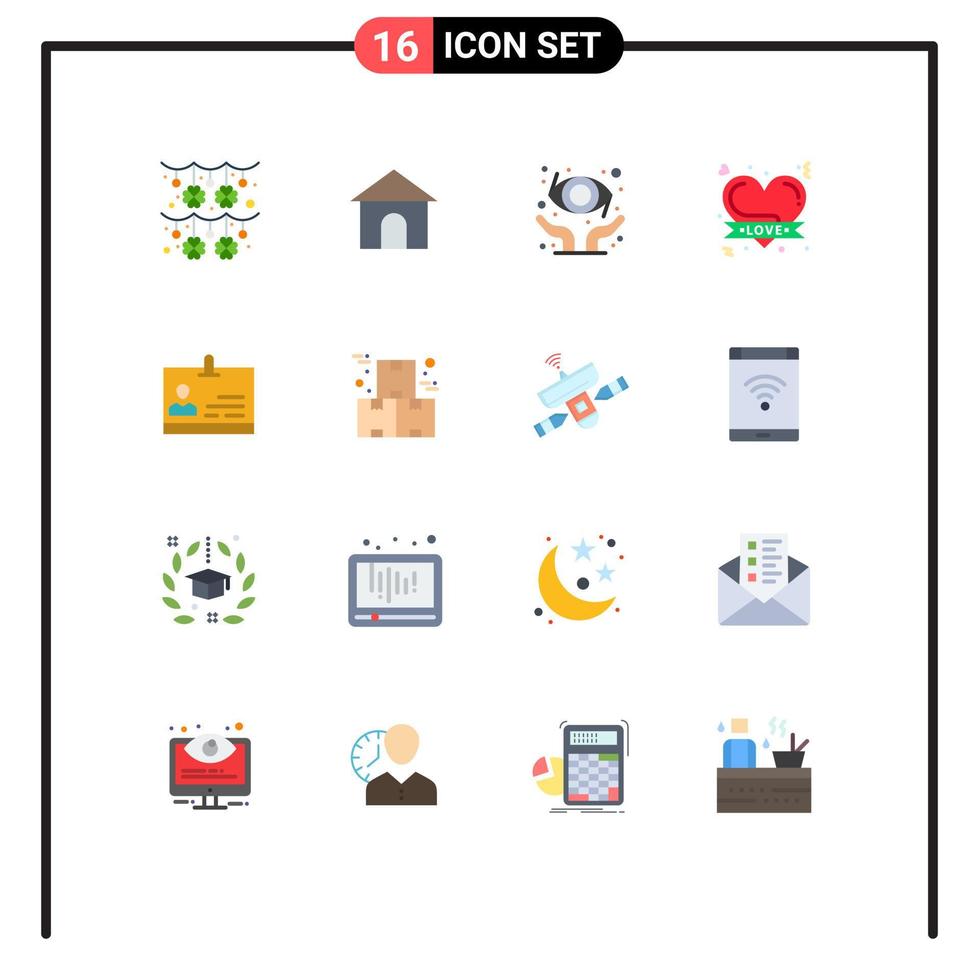 Universal Icon Symbols Group of 16 Modern Flat Colors of identity id protect romantic heart hearts Editable Pack of Creative Vector Design Elements