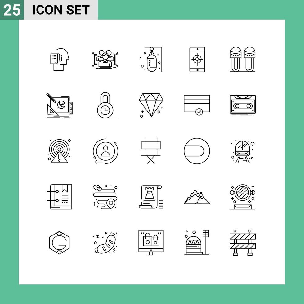 25 User Interface Line Pack of modern Signs and Symbols of mobile application application human sports punching Editable Vector Design Elements