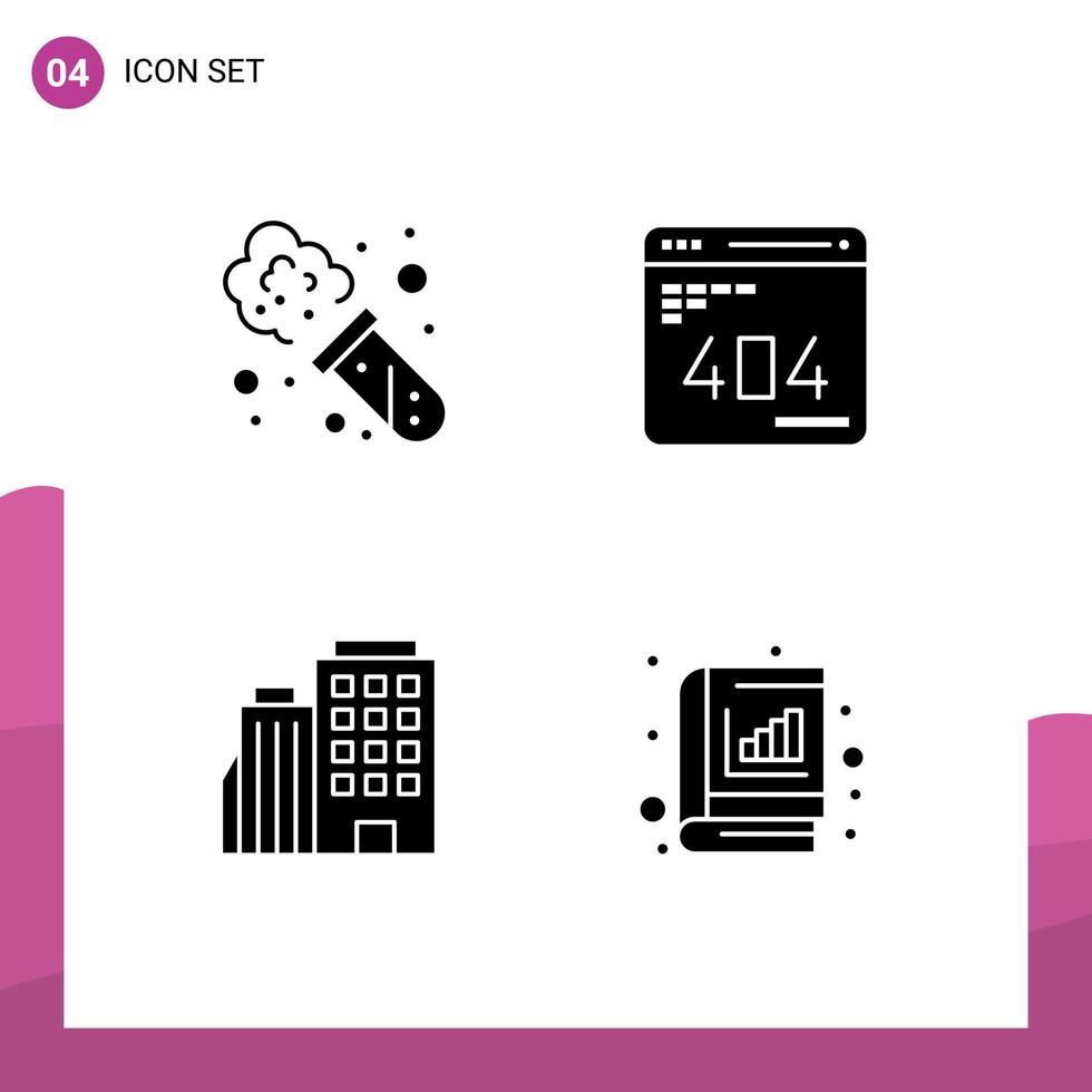 Pack of 4 Modern Solid Glyphs Signs and Symbols for Web Print Media such as chemistry builing develop web city Editable Vector Design Elements