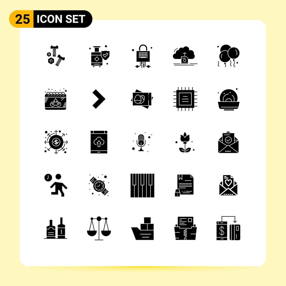 conjunto de pictogramas de 25 glifos sólidos simples de bloqueo de datos de globo guardar elementos de diseño vectorial editables en la nube vector