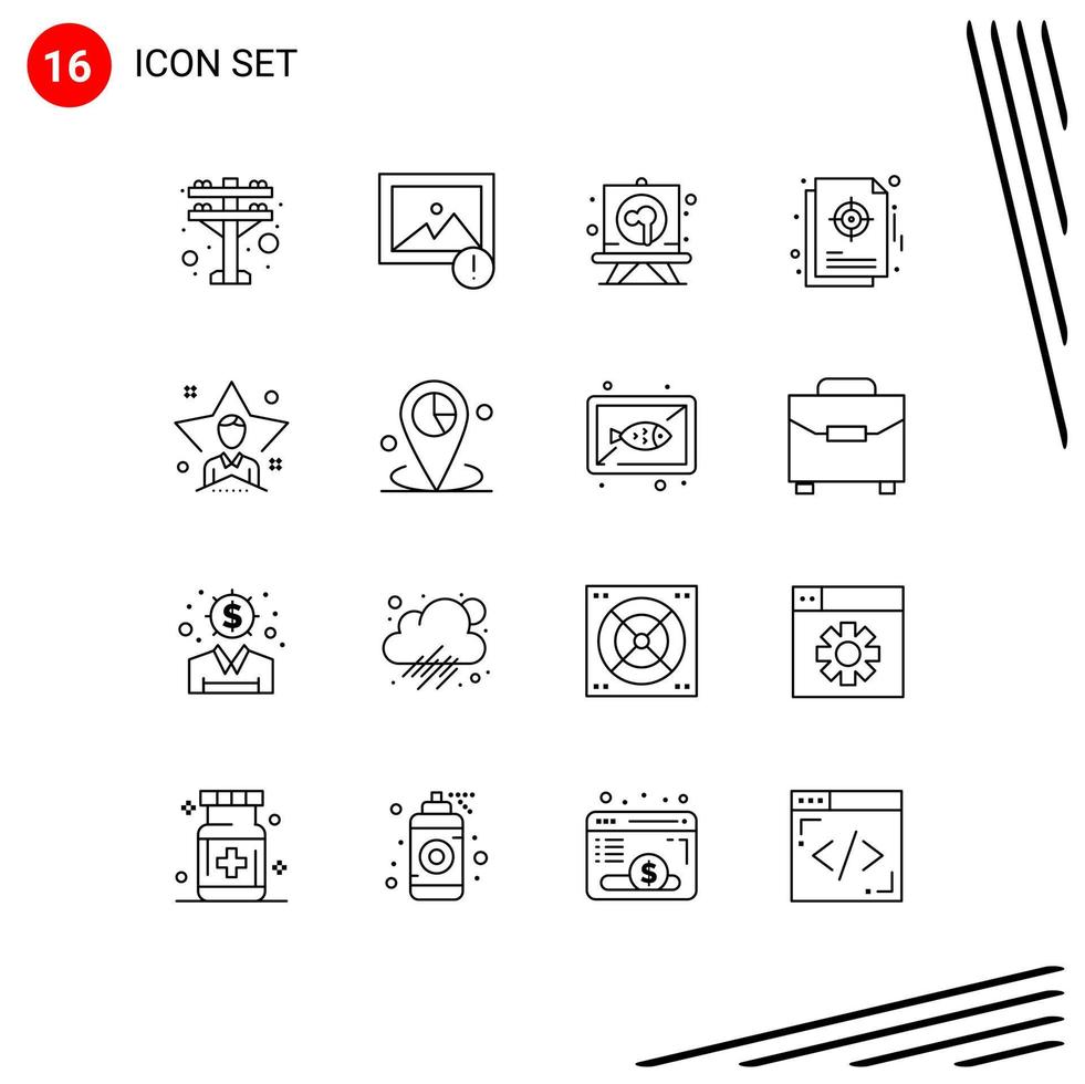 Set of 16 Modern UI Icons Symbols Signs for user bright stationery target management Editable Vector Design Elements