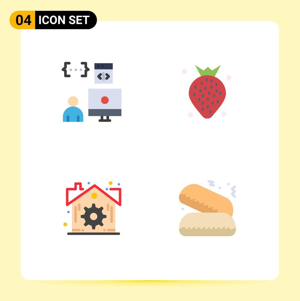 4 User Interface Flat Icon Pack of modern Signs and Symbols of app estate development food settings Editable Vector Design Elements
