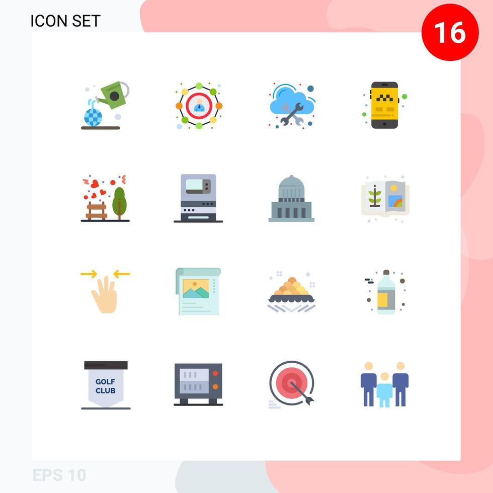 Set of 16 Modern UI Icons Symbols Signs for love transport database taxi app Editable Pack of Creative Vector Design Elements